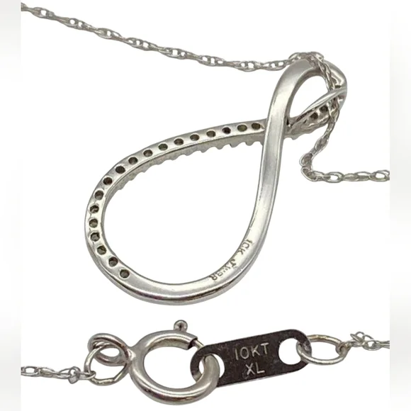 10k Solid White Gold Necklace With Infinity 10k Genuine Diamond Pendant - Picture 10 of 11